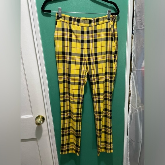 Zara Black Yellow Plaid Straight Leg Pants Small - Picture 2 of 4